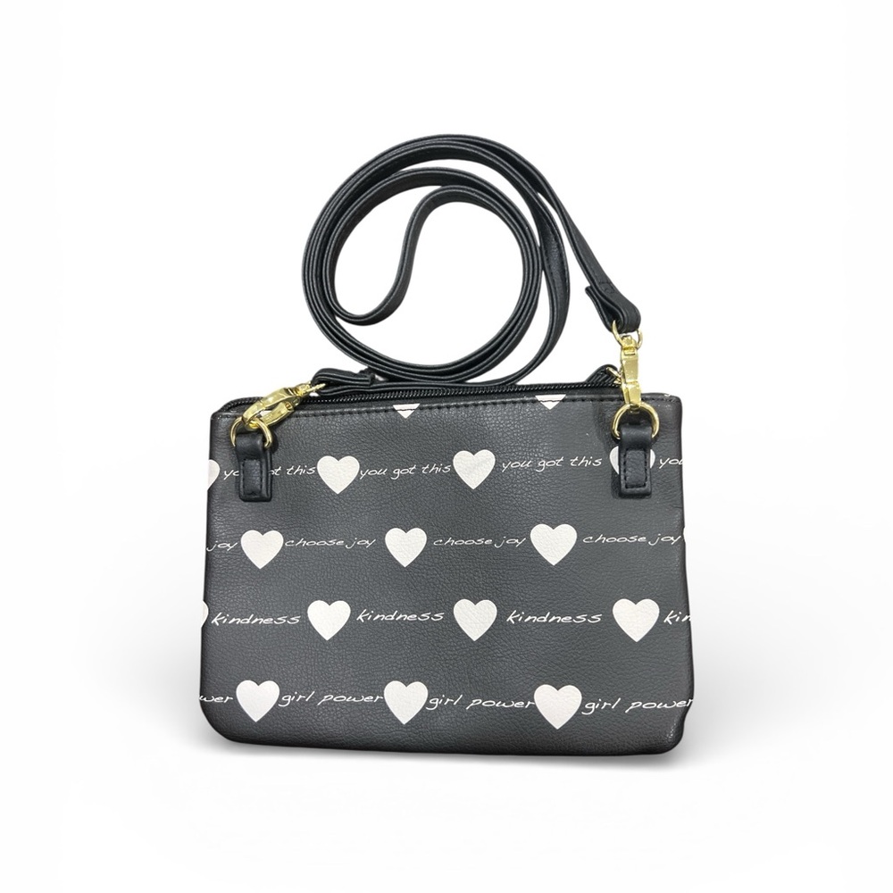 Luv Betsey Johnson Black White Heart Print Convertible Crossbody - Picture 2 of 4